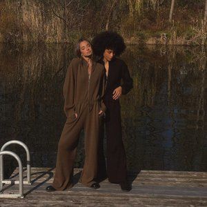 NWT WeWoreWhat Knit Quarter-Zip Jumpsuit (black)